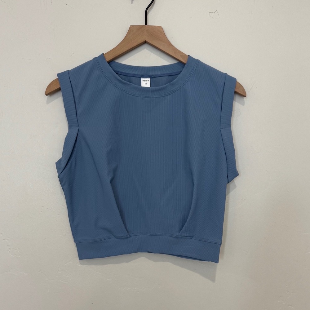 Halara Womens Ribbed Muscle Tank Top Blue Medium Sporty Gym Activewear